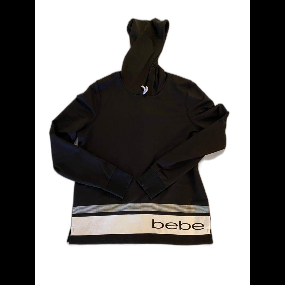 Bebe Hoodie‎ Athletic Top Black Size Medium Pullover  Womens Stylish comfortable - Picture 2 of 8
